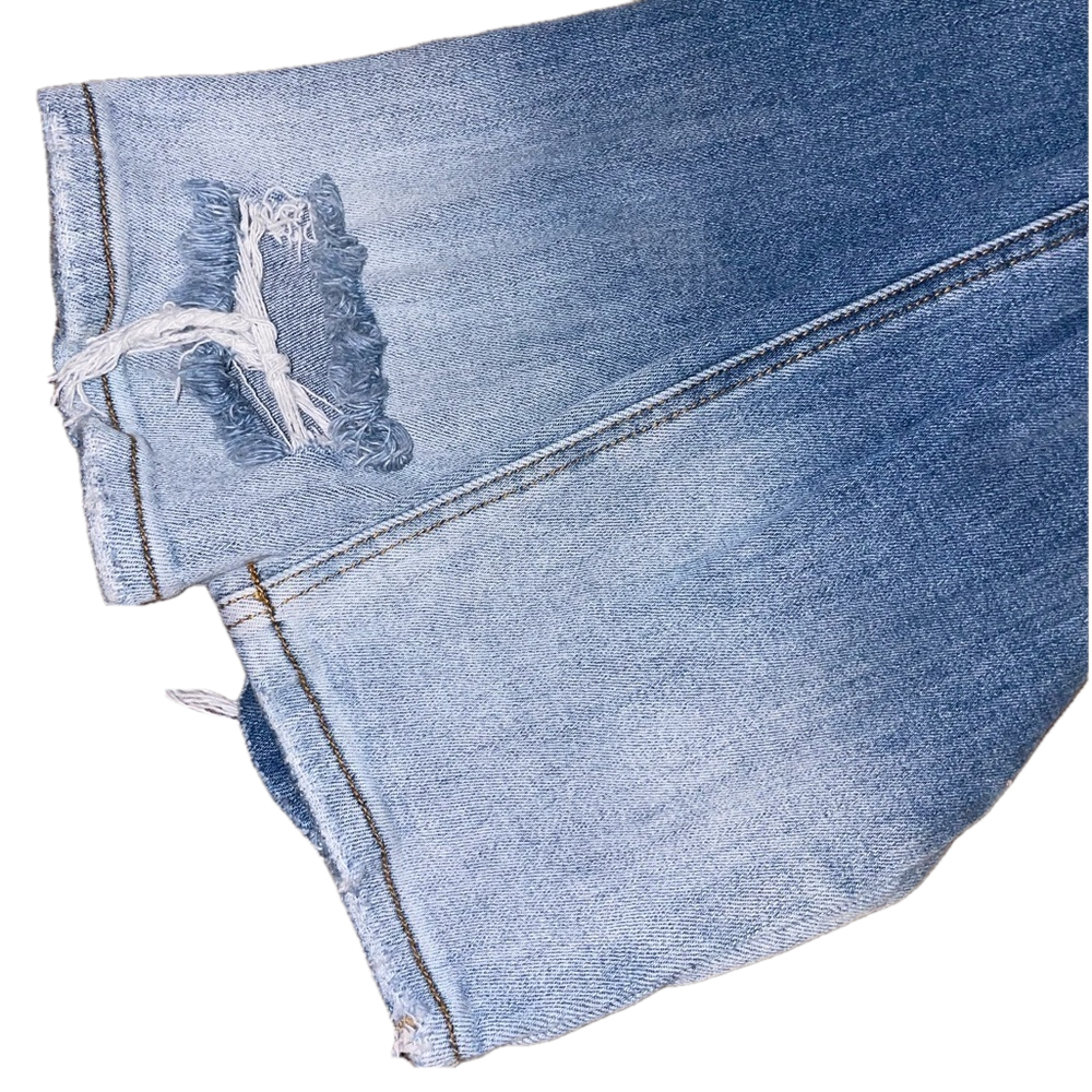 RISEN Jeans Distressed Two Tone Denim Straight Women Size 3 Boho Stretch Edgy - Picture 3 of 12